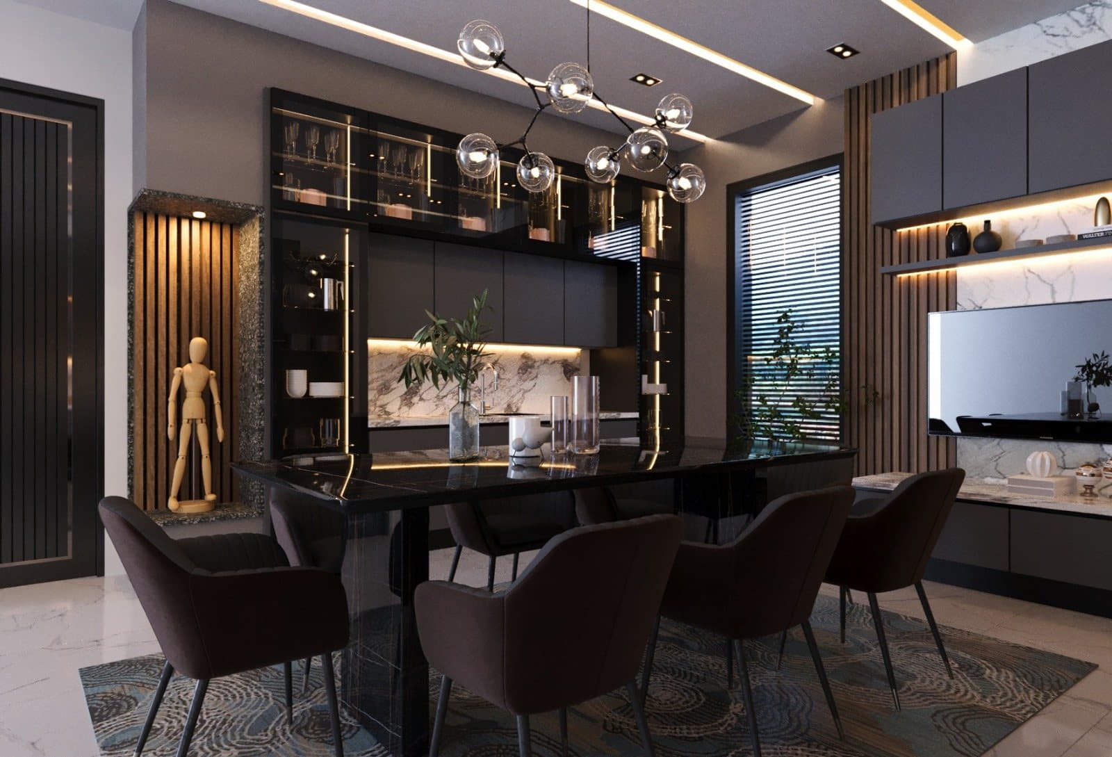 Open-plan living and dining interior designed by Amaza Homes in Karachi