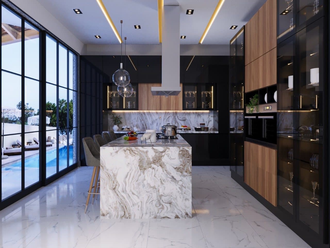 Book-matched marble island