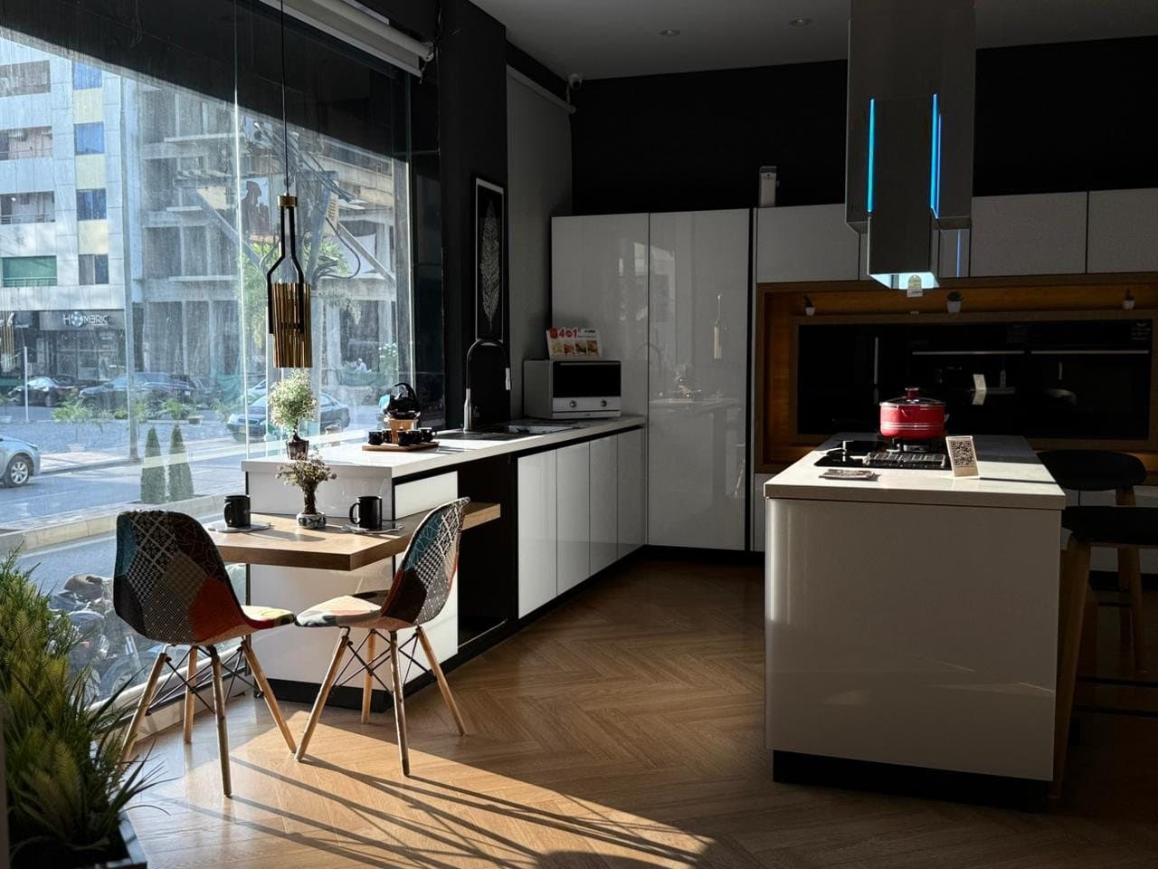 Kitchen with city skyline glazing by Amaza Homes