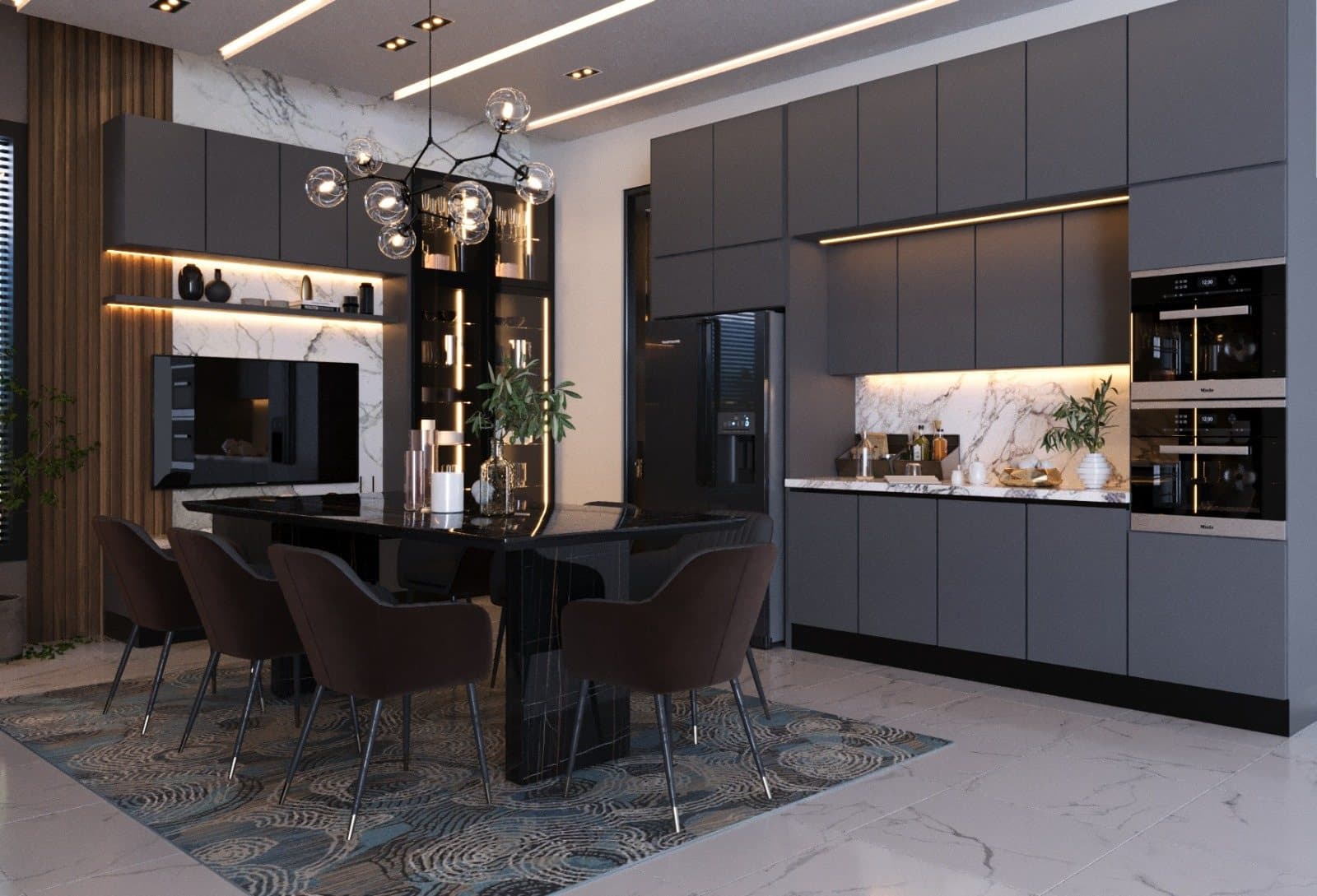 Kitchen with integrated wine wall by Amaza Homes