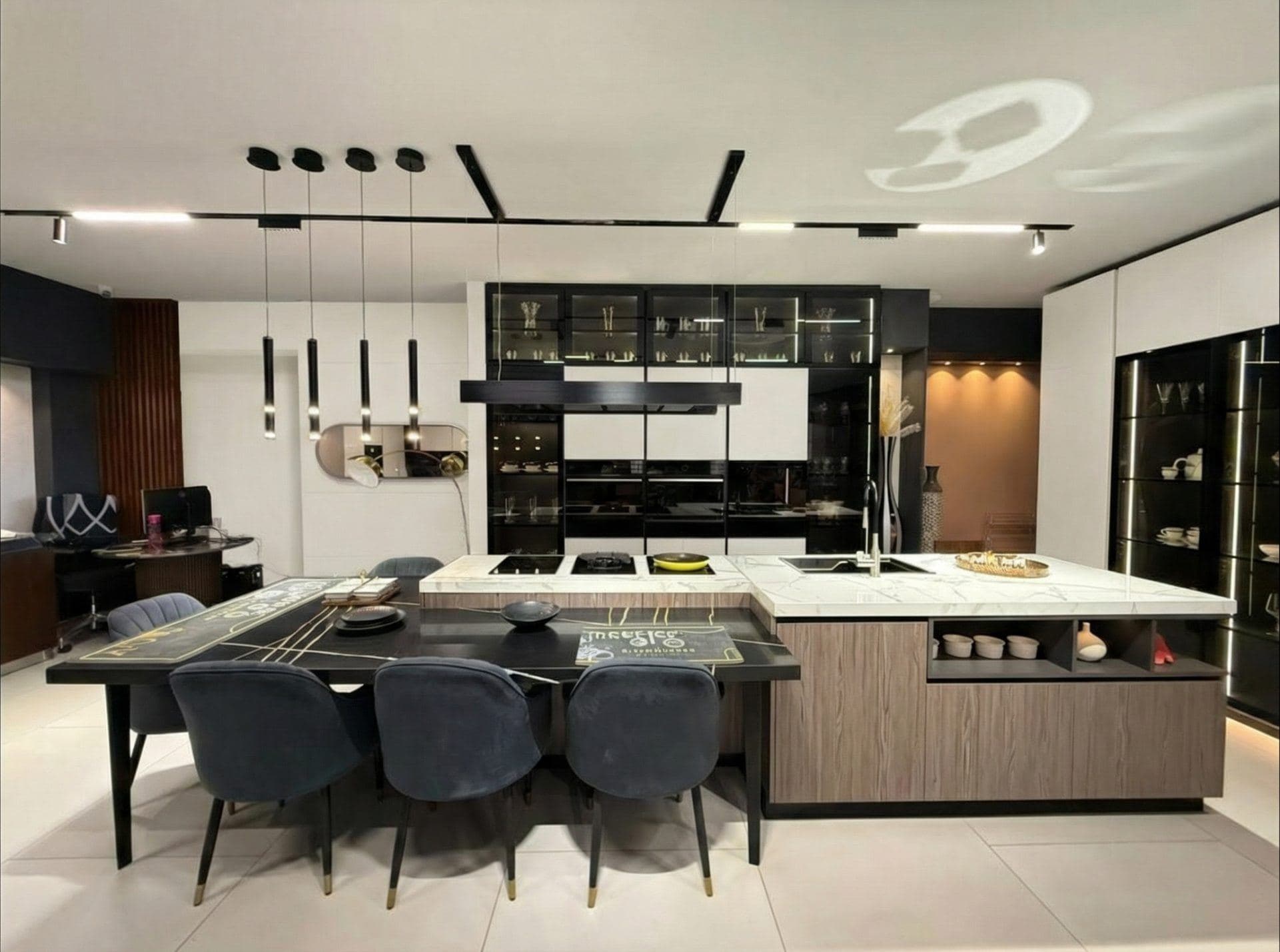 Kitchen island with a natural oak front by Amaza Homes