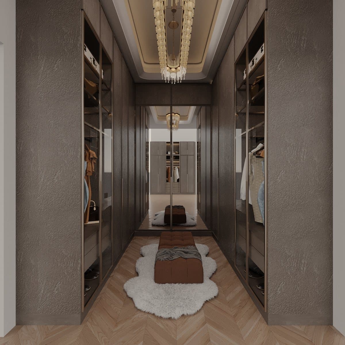 Full-height wardrobe corridor by Amaza Homes